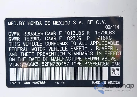 2015 Honda Fit Lx z USA, uszkodzony, nr VIN 3HGGK5H52FM730487